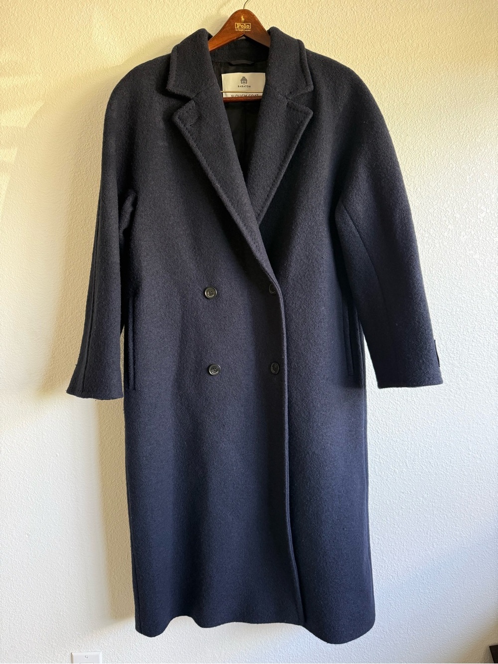 Babaton Aritzia The Slouch Coat Navy Wool Double Breasted Like New - Medium